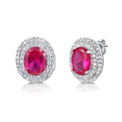 925 brincos de prata ovais de pedra preciosa de Diamond Stud Earrings Colorful Sterling