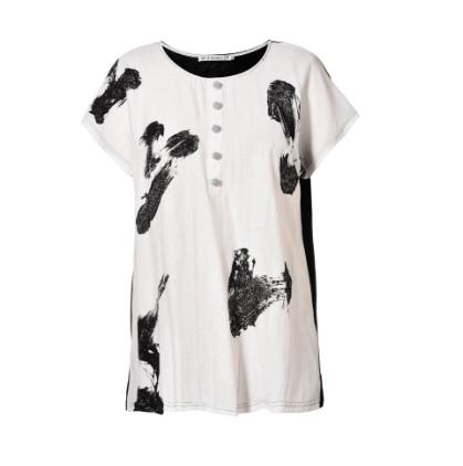 Black White Contrast Color Ladies Fashion Tops Round Neck T Shirt With Lycra