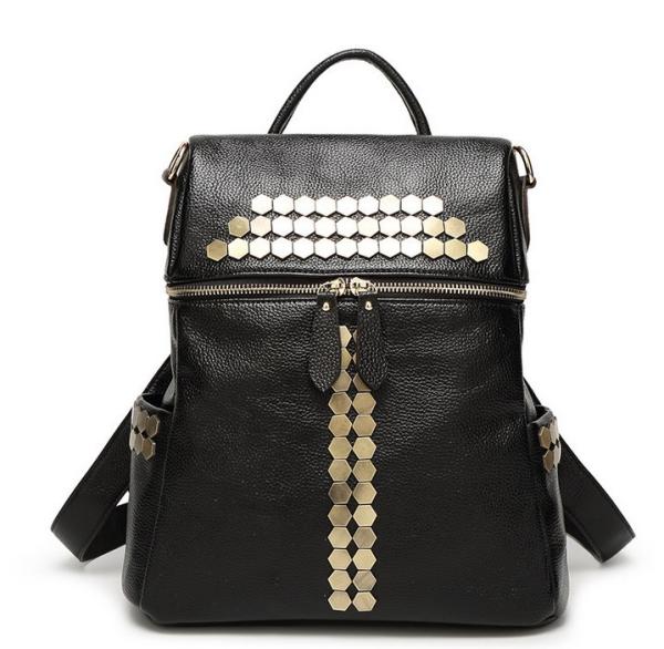 Boutique fashion leather handbag shoulder bag black backpack female