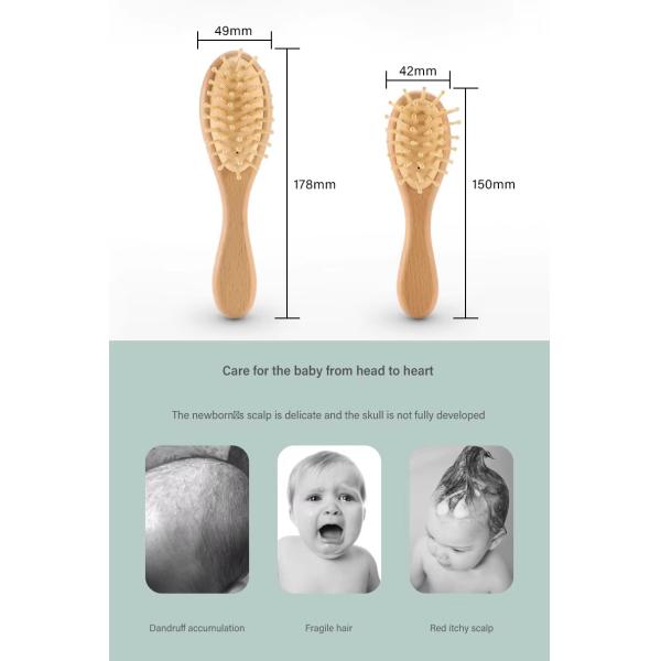 Customized LOGO Baby Brush And Comb Set Wooden Baby Hair Brush With Goat Bristle