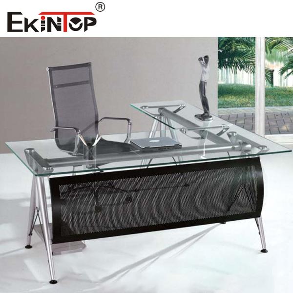 Черный офисный стеклянный стол с ящиками Металлические ноги для домашнего и делового использования