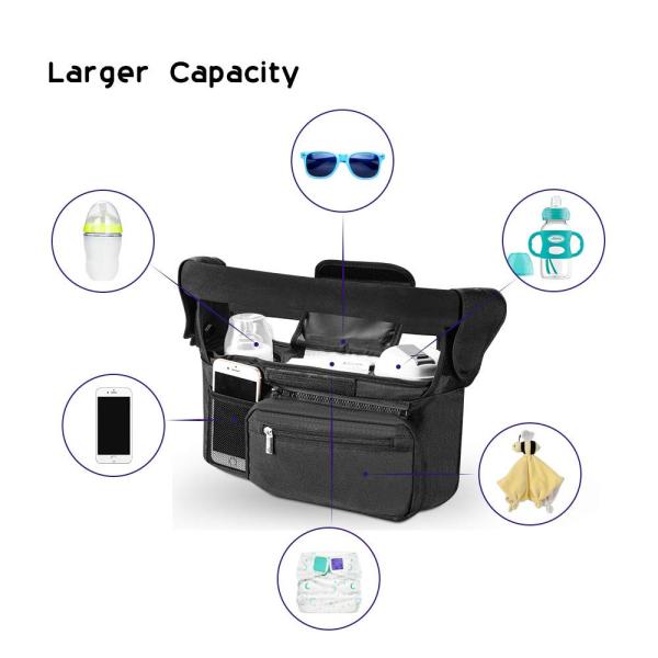 2 Leak Proof Insulated Cup Holders Baby Stroller Organizer Bag