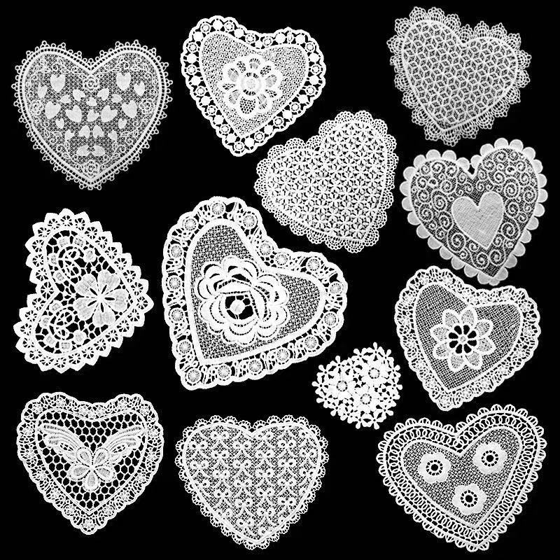 Exquisite Mesh + Cotton/Polyester Embroidery Patches Water-Soluble Heart-Shaped and Pocket Embroidery for Children's Clothing