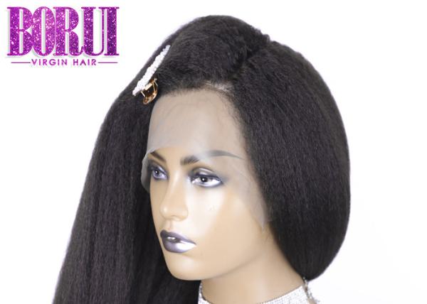 Kinky Straight Human Frontal Wigs Glueless Swiss Lace Frontal Natural Colors