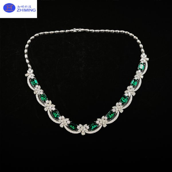 Emerald Cut Green Moissanite Necklace Luxury Fine Jewelry