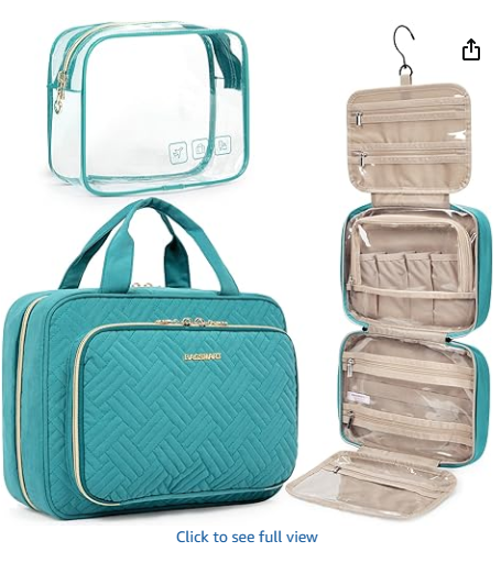 BAGSMART Toiletry Bag Hanging Travel Makeup Organizer with TSA Approved Transparent Cosmetic Bag Makeup Bag for Full Sized Toiletries, Medium-Black