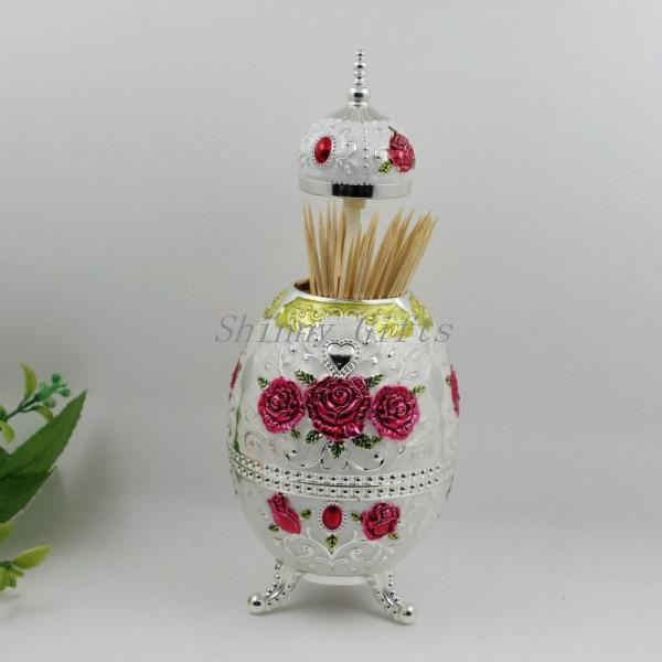 Shinny Gifts Color Drawing Toothpick Holder Automatic Zinc Alloy Toothpick Dispenser Box