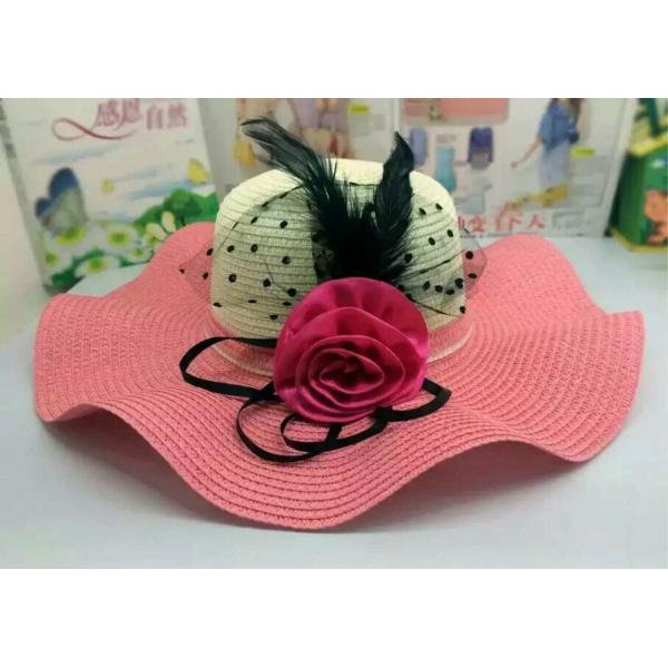 Unisex Summer Straw Beach Hat With Nylon Strip Ribbon / Mesh Inside Fabric