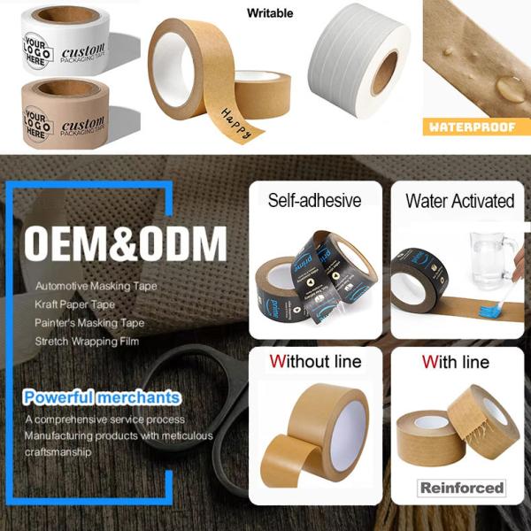Single Sided Custom BOPP Tape Eco Friendly Kraft Self Adhesive Paper Waterproof