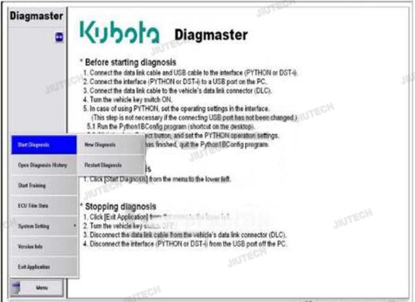 Para KUBOTA KIT DIAGNÓSTICO PYTHON para KUBOTA DIAGMASTER PYTHON interface KUBOTA TAKEUCHI ferramenta de diagnóstico + CF54 laptop