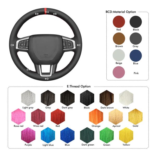 Accessories of Cars Hand Stitched Genuine Leather Steering Wheel Cover for Land Rover Discovery Sport (L550) 2015-2019