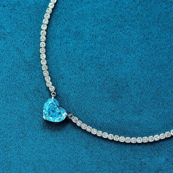 Элегантное сердце Аква синий 925 Стерлинг серебряный сердце драгоценный камень ожерелье