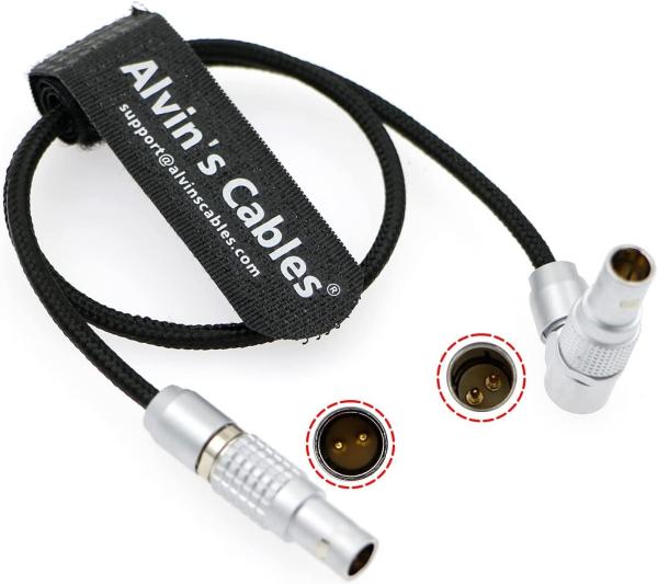 O cabo distribuidor de corrente flexível para o homem Rotatable de Pin Male To 2pin do ângulo direito 2 do monitor de SmallHD da ligação de Teradek trançou o fio 45cm