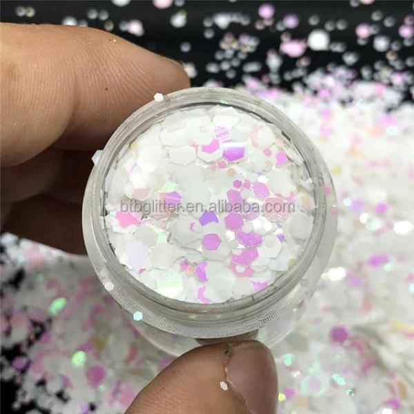 Customized Colors Avaliable Bulk Polyester Glitter Powder for Shaped Heart Star Moon Dot Chunky Mix