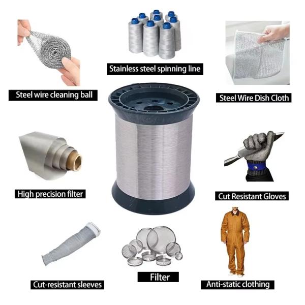 Filamento de acero inoxidable resistente al corte 0,025 mm-0,08 mm Diámetro del alambre