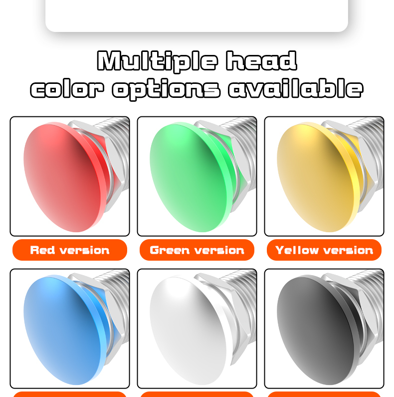 16MM Metal Button Switch Reset Self-Locking Normally Open and Normally Closed Mushroom Head Button Red and Green Momentary Custom Logo
