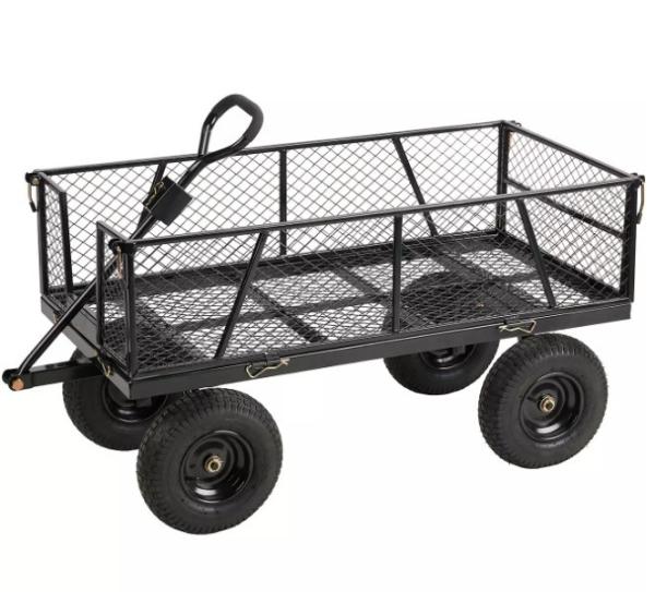 Practical Steel Mesh Garden Cart Wagon Trolley for Outdoor Tools and Plants Transport