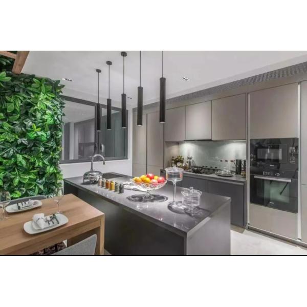 Modern Indoor Kitchen Cabinet Set with Gray Island Shape and MDF Doors at Affordable
