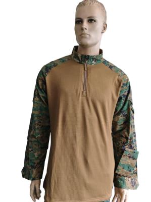 Military Style Camouflage Top High Neck Half Placket Breathable Camouflage Workout Tops
