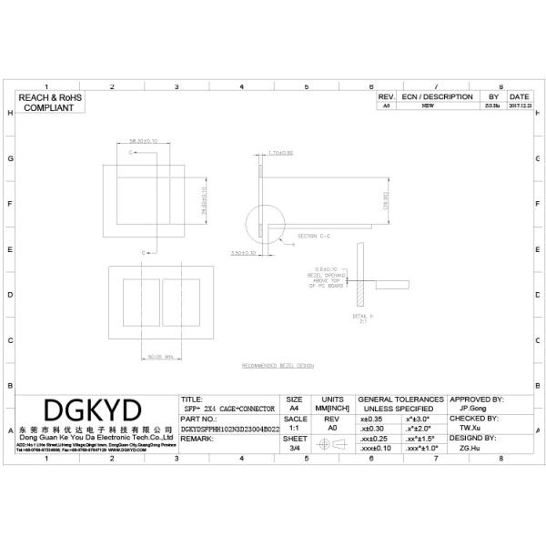 Высокая температура соединителя RJ45 толщины 0.25mm 30U SFP устойчивая