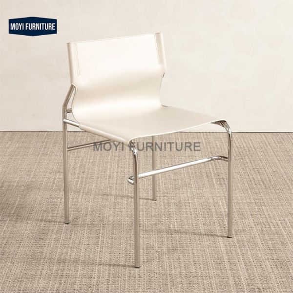 Stainless Steel Legs Saddle Leather Antique Dining Chair Scandinavian Bauhaus Simple Modern Backrest Negotiation Chair