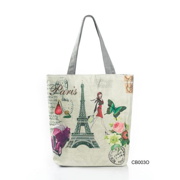 Printed canvas shoulder bag lady female Tower in Paris printing landscape character canvas Handbags