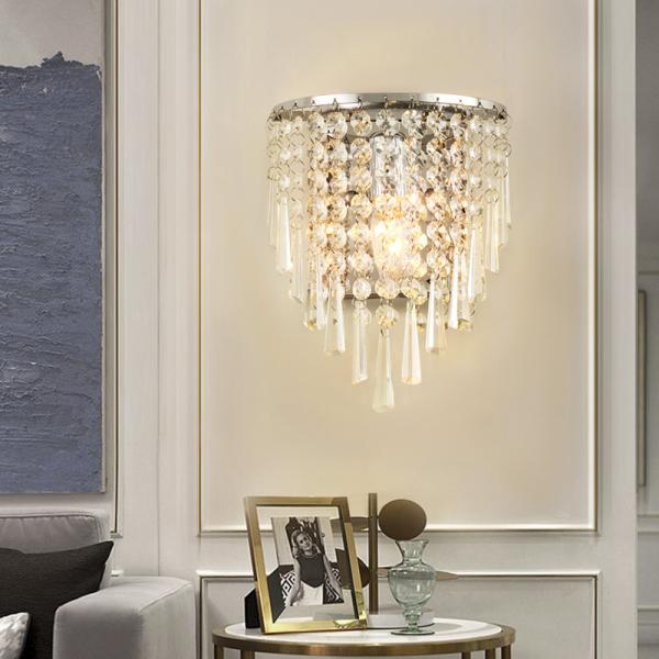 Modern Led Crystal Wall Lamp Tricolor Light Bedside Lamp silver wall light(WH-OR-26)