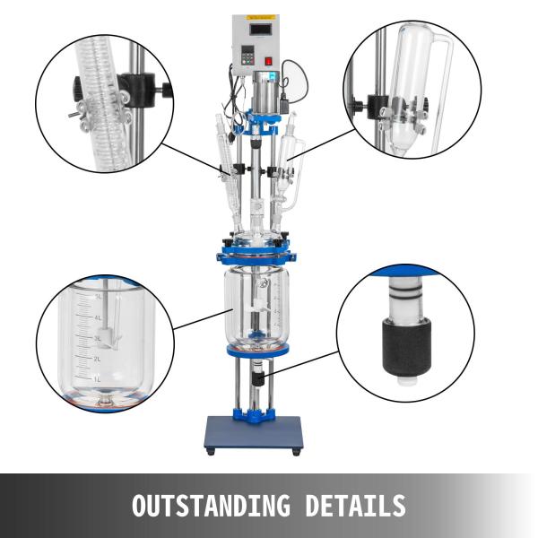 5L Laboratory Glass Reactor, Jacketed Glass Reactor