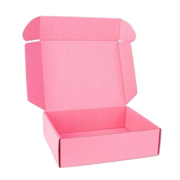 Venda direta de embalagem cosmética corrugada de cor rosa caixa de correio com logotipo personalizado