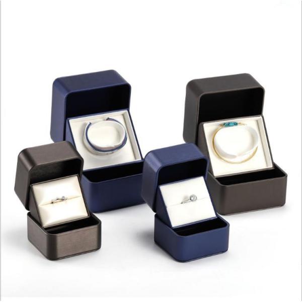 Square Gold Label Jewelry Box with Embossing Custom Soft PU Leather Jewelry Packaging Box