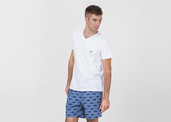 Cotton Jersey Men'S V Neck Pajamas / Mens T Shirt And Shorts Pyjamas With Side Pockets