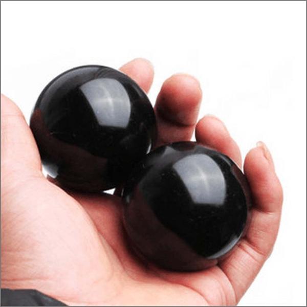 Carved 50mm Natural Black Bian Stone Hand Ball Massaging Smooth Healing Crystal Sphere for Body Massage and Healing