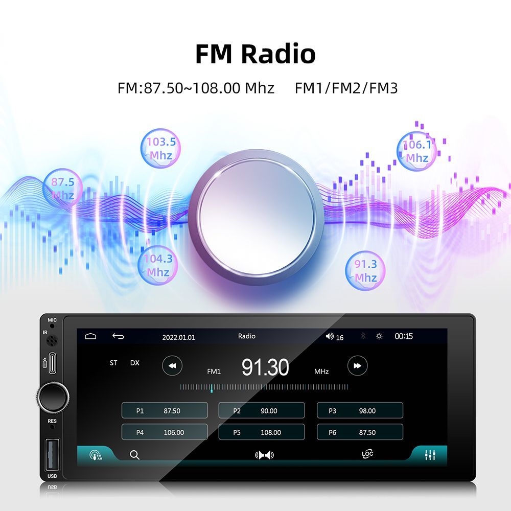 Single DIN 6.86 Inch Touchscreen Multimedia Car Radio With Android Auto Carplay