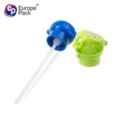 Cartoon design wholesale child resistance cap cute plastic water bottle caps with straw