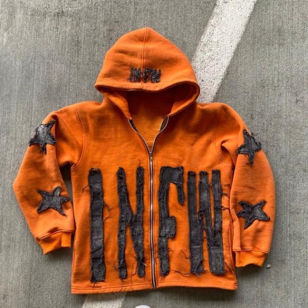 Knitted Custom Men's Heavy Weight 500 gsm Cotton Distressed Hoodie with Lined and Applique