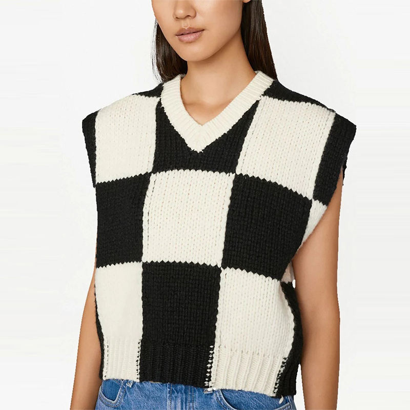 Two-Tone Merino Wool Knitted Vest Breathable Anti-Wrinkle Casual Pullover