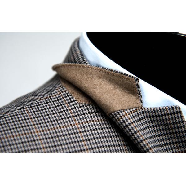 Fashion Mens Grey Tailored Suits Dark Beige Check Business Work Conference