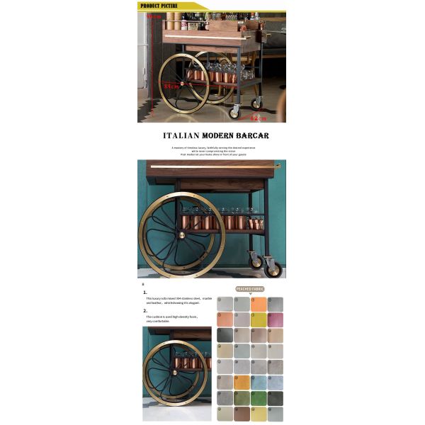 Modern Standard Size Wooden Food Trolley Silver Metal Bar Cart Suitable for Hotel Restaurant Wedding Drinks Presentation