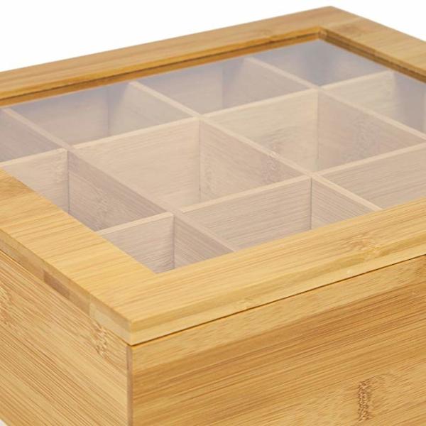 12 Compartment Bamboo Tea Bag Box , Wooden Tea Chest For Home / Office