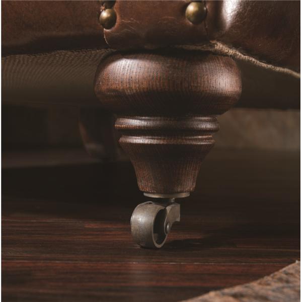 Top Grain 3 Seater Brown Leather Sofa , Three Seater Leather Settee Brass Wheel Legs