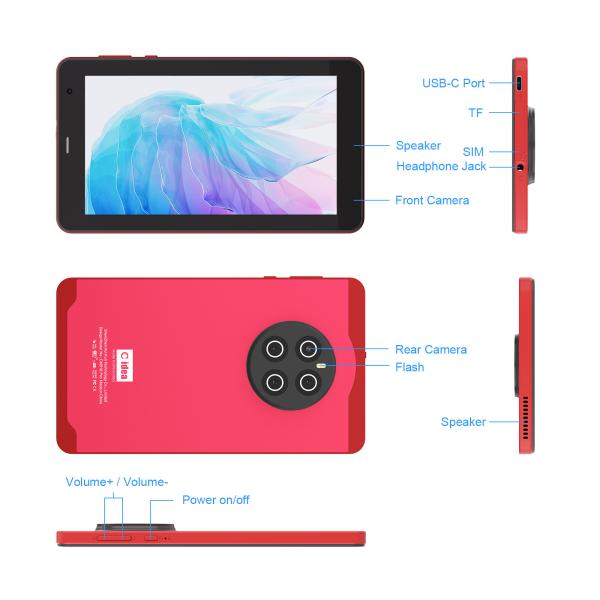 C Idea Android 13 Tablets With SIM Wifi 7 Inch Touch Screen Tablet CM518 Pro Red
