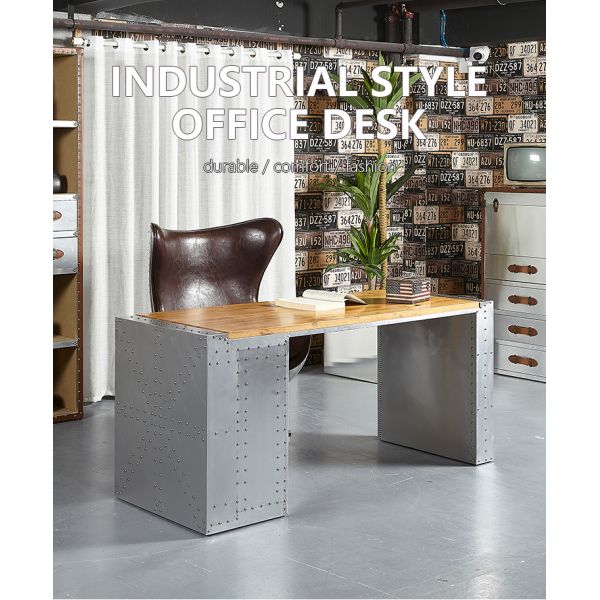 Nidea #318 Industrial-Style Wood Top Aluminum Frame Home Office Desk with Durable & Simple Design 3-Drawers Rectangular