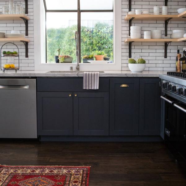 Dark Shaker Lacquer Black Wooden Kitchen Cabinets Furniture Set Modern