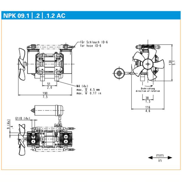 AC AC/NPK 09 вакуумного насоса NPK 09.1.2 поршеня качания Германии KNF/DC NPK 09