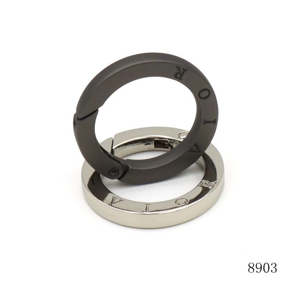 Flat Circle Carabiners Custom 1 Inch O Ring Silver / Black With Debossed Logo