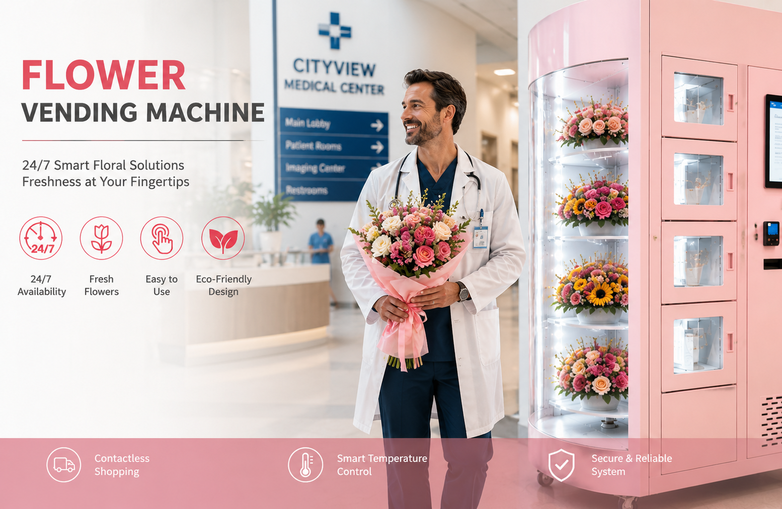 24/7 Refrigerated ADA Compliant Fresh Flower Vending Machine with 22 Inch Touchscreen