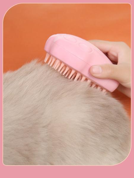 Pink Pet Steamer Brush Customized Cat Grooming Comb With Steam