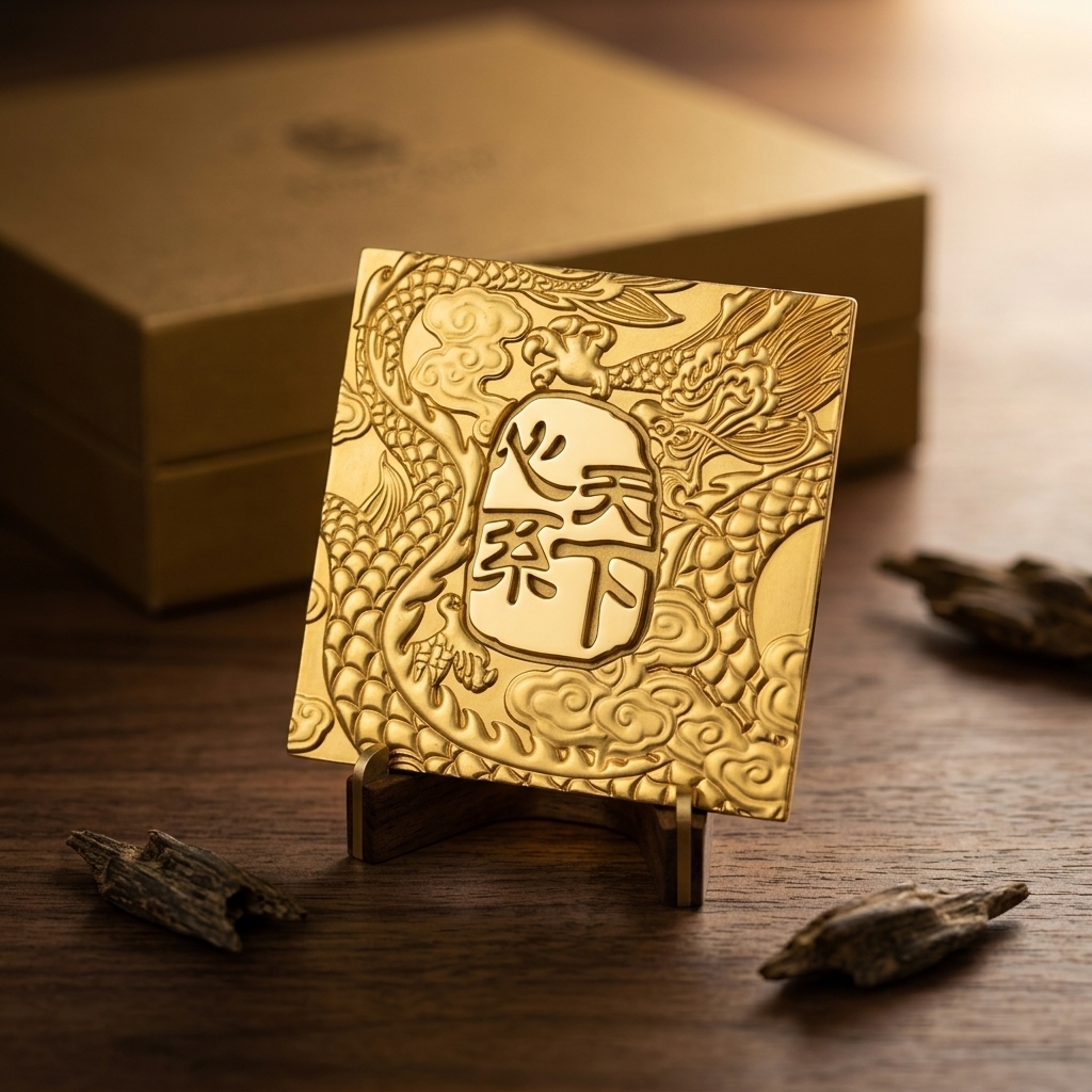 Customized Metal Zinc Alloy Nameplate With Dragon Pattern Embossed High-end Gift Box Logo