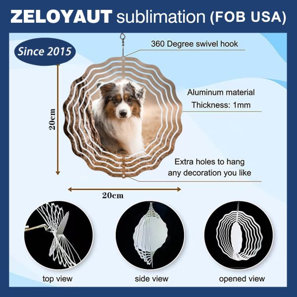 High Quality New Design Aluminum Sheet Wave Sublimation Wind Spinners Blanks Yard 3d Metal Wind Spinner Spiral for Decoration