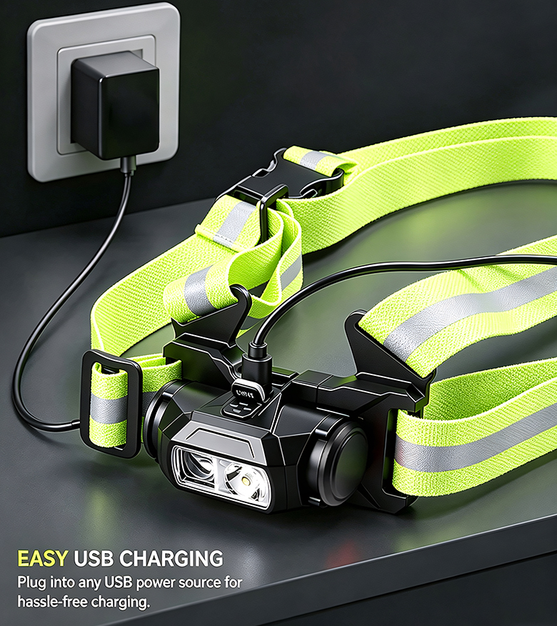 IPX4 Waterproof Chest-Mount Work Light with Dual-Light Source and Reflective Strap for Hands-Free Night Work